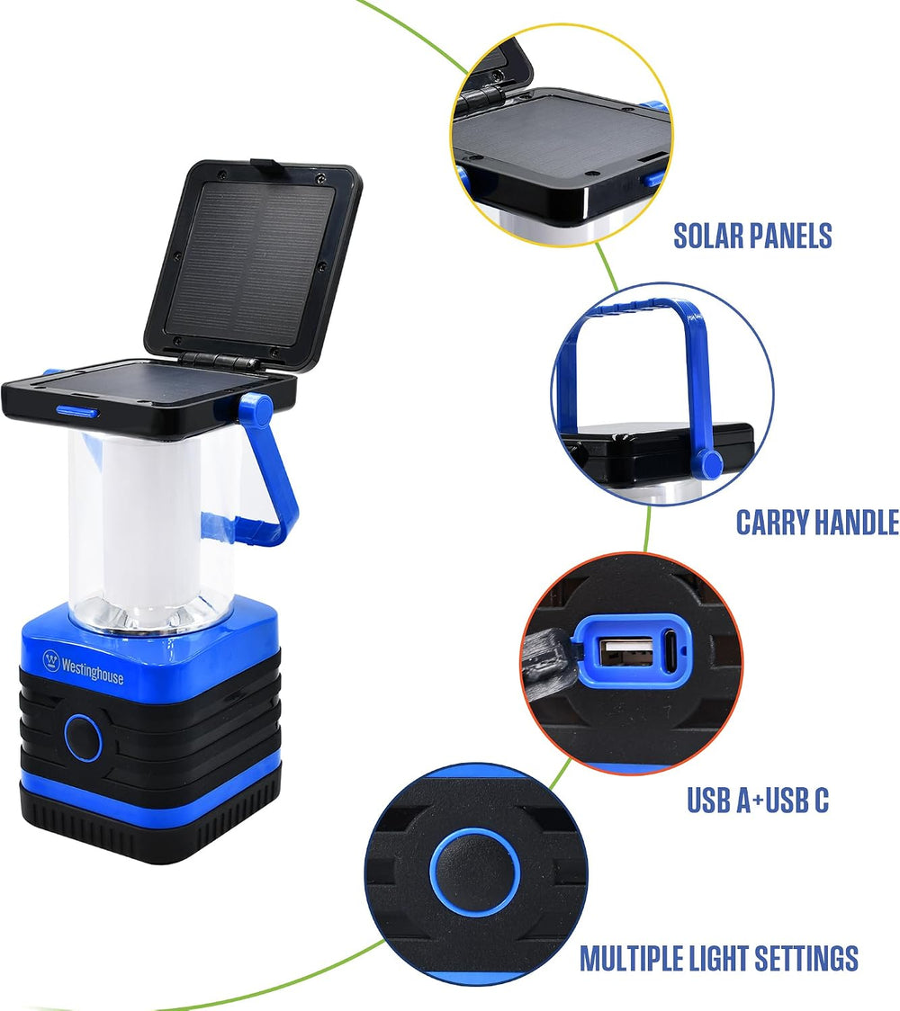 Solar Rechargeable Camping Lantern, 1000 Lumen LED Lantern, 5 Lighting Modes,...