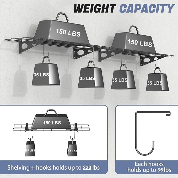 WALMANN 2 Pack Garage Wall Shelves, 1 x 4 ft/12 * 48 inch Wall Mounted Storage