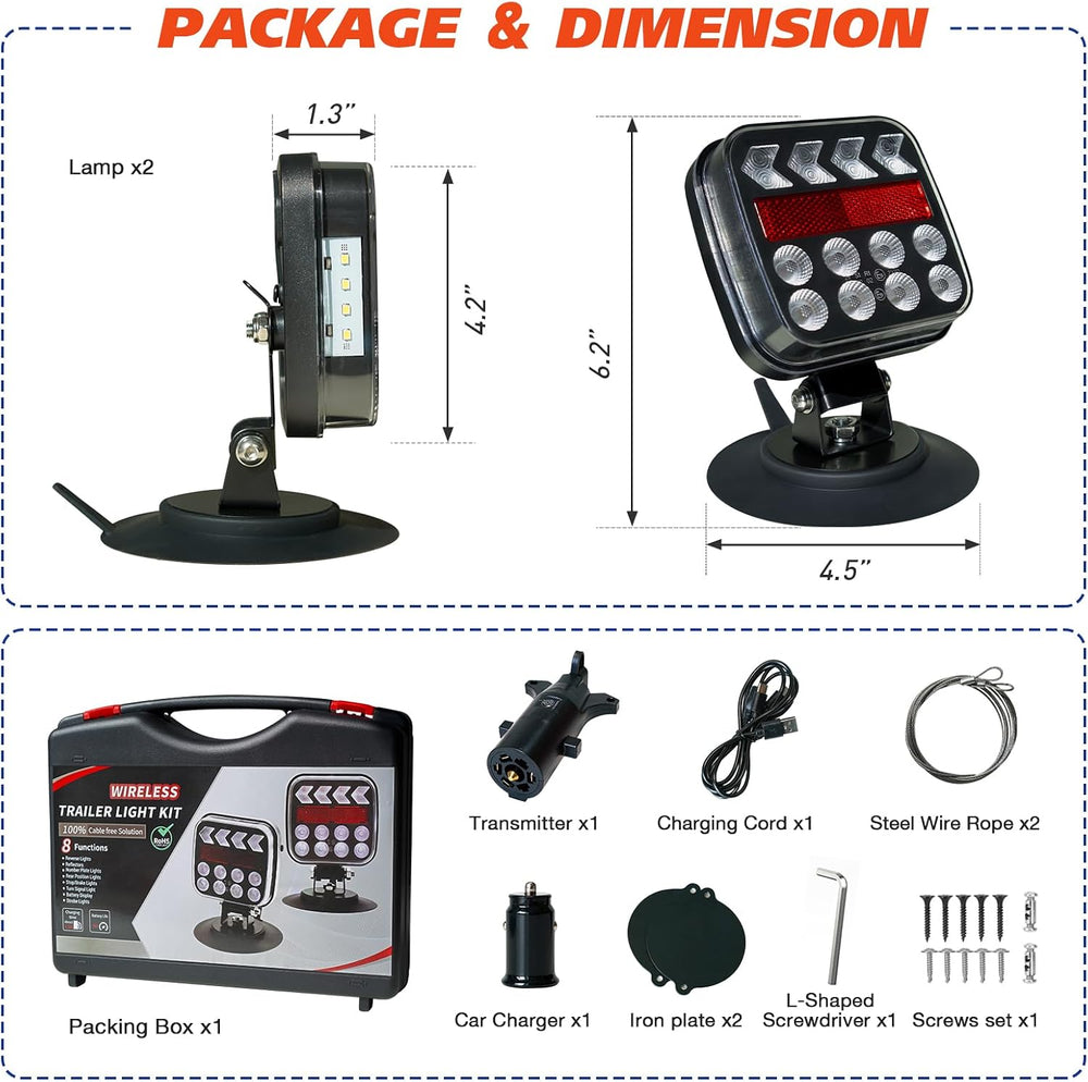 Wireless Trailer Lights with Strobe Mode, Magnetic Tow Tail Light