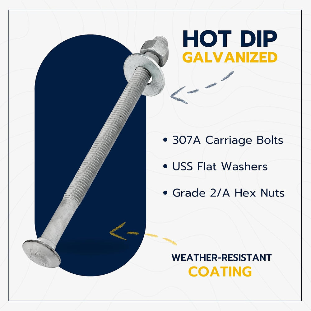 5/8" x 8" (25 pk) Hot Dip Galvanized 307A Carriage Bolt, Washer, Nu...