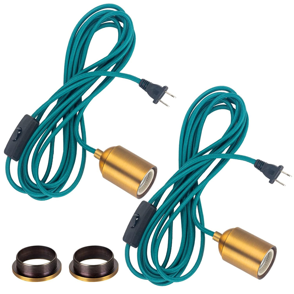 Teal Hanging Lamp Cord 15FT, Plug in Swag Light Kit, 2-Pack