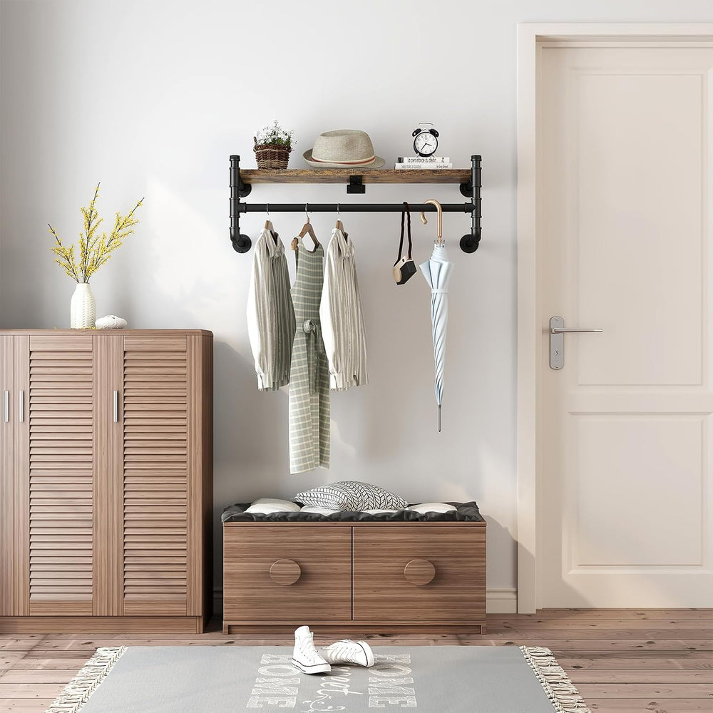 Industrial Pipe Clothing Rack,Wall Mounted Clothes Rack with Shelf