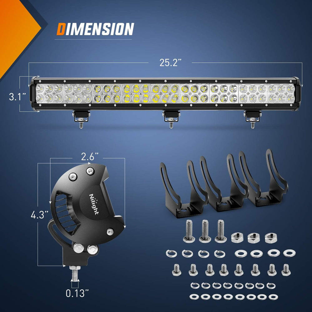 Nilight - 60007C-A 25" 162W Led Light Bar Flood Spot Combo Waterproof Dr...