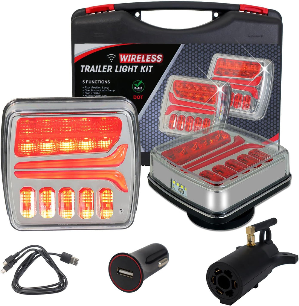 CD033 Magnetic Wireless Trailer Lights w/Flood Beam, Tow Light Kit