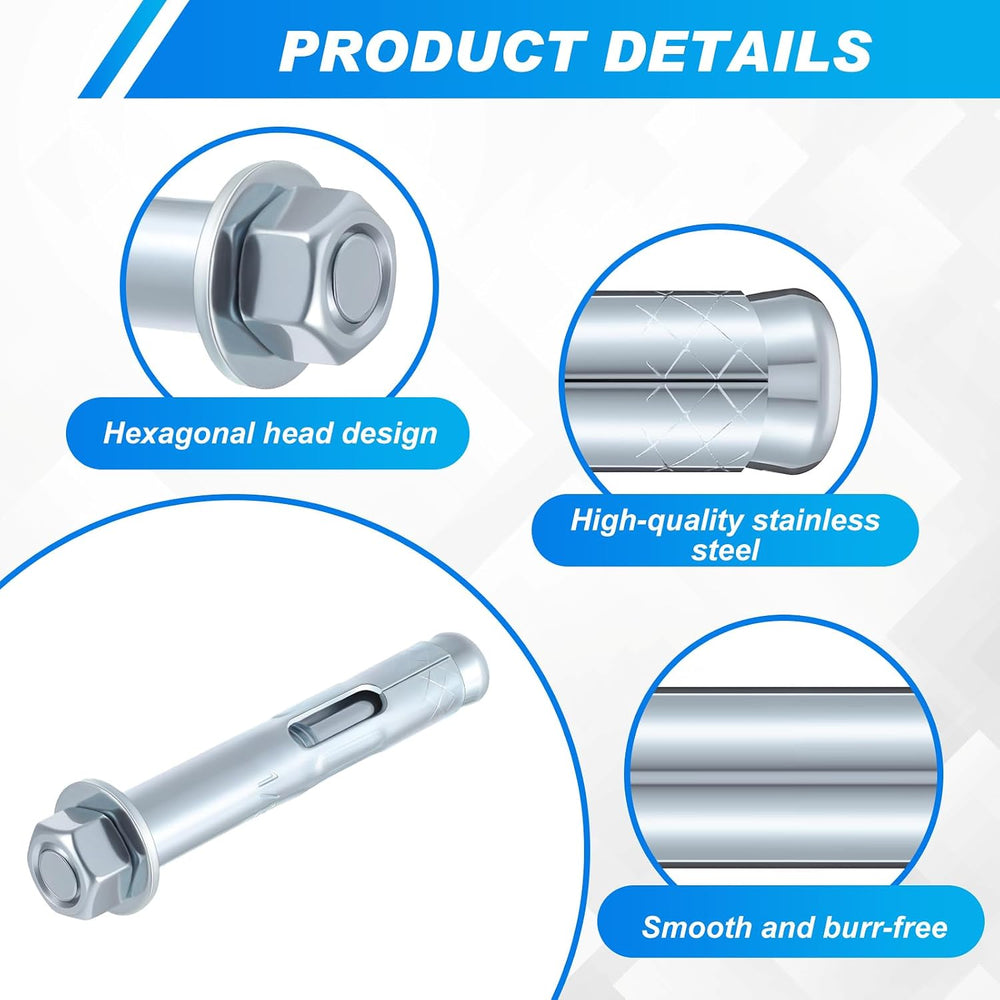 50 Pack 1/2 x 3'' Sleeve Anchors for Concrete