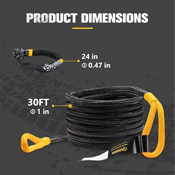 BUNKER INDUST 1"×30ft Kinetic Recovery Rope