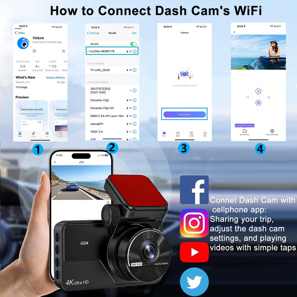 Dual Dash Cam Front and Rear, 4K+2K Dash Camera for Cars, Front Rear Dashcam ...