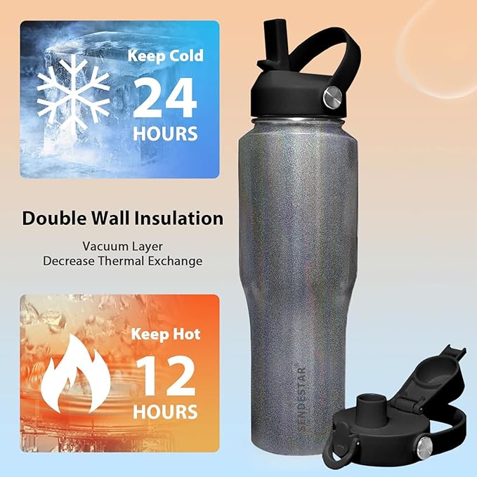 SENDESTAR 40oz Stainless Steel Water Bottle, Double Wall Vacuum Insulated Bottle