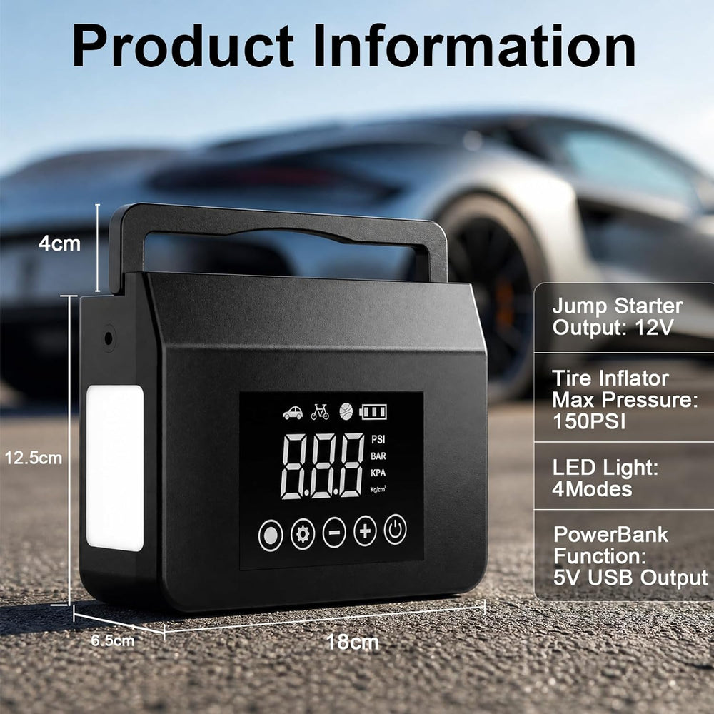 Tire Inflator Portable Air Compressor 150 PSI, 4000A Car Battery Jump Starter...
