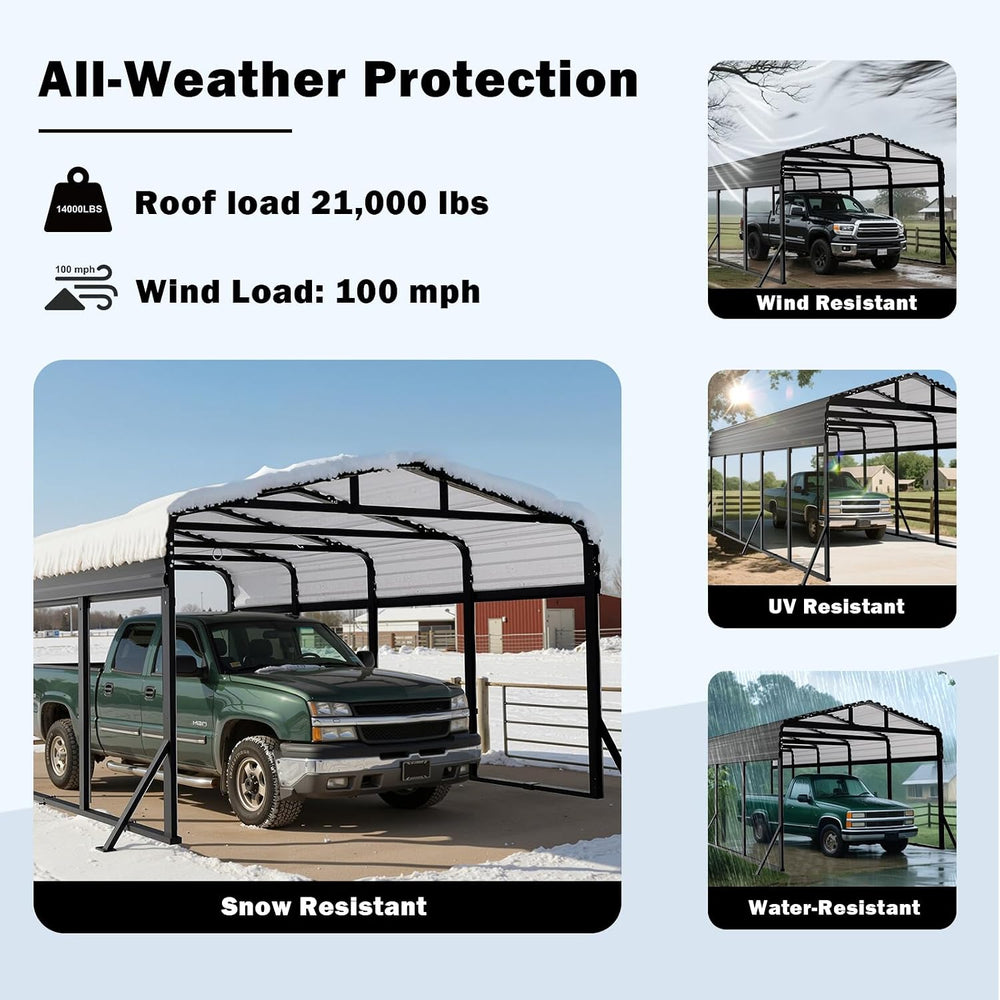 20x30 FT Metal Carport with Extra 8 Side Reinforcement Support Rods