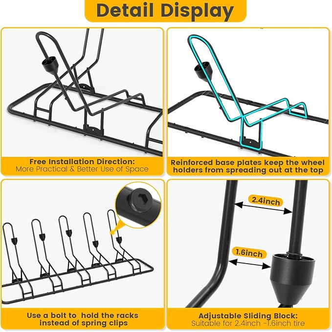 Floor Bike Rack for 5 Bikes, Safeguard Disc Brakes & Derailleurs Design