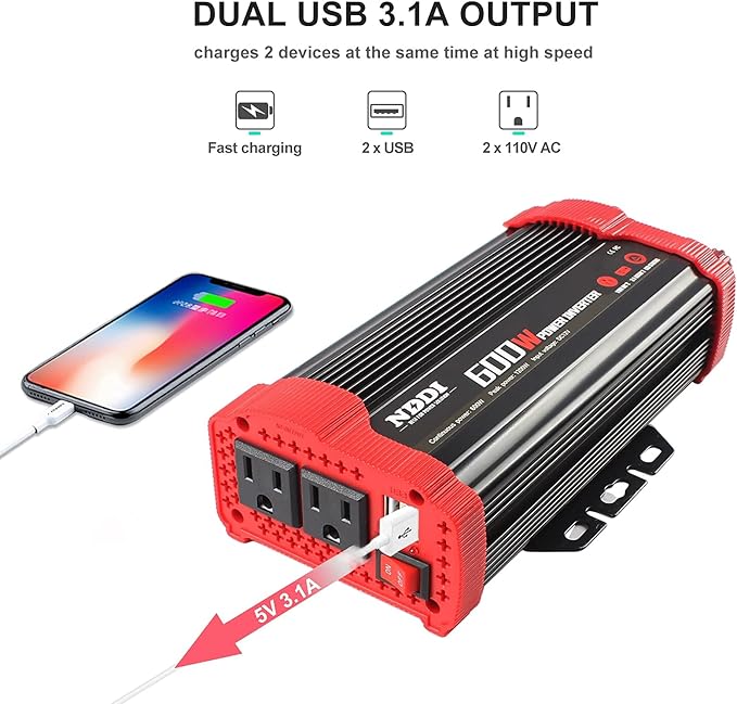 600W Car Power Inverter 12V DC to 110V AC Converter