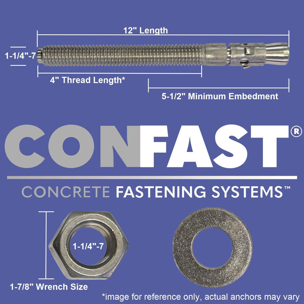 CONFAST 1-1/4" x 12" Wedge Anchor Zinc Plated (Box of 5)