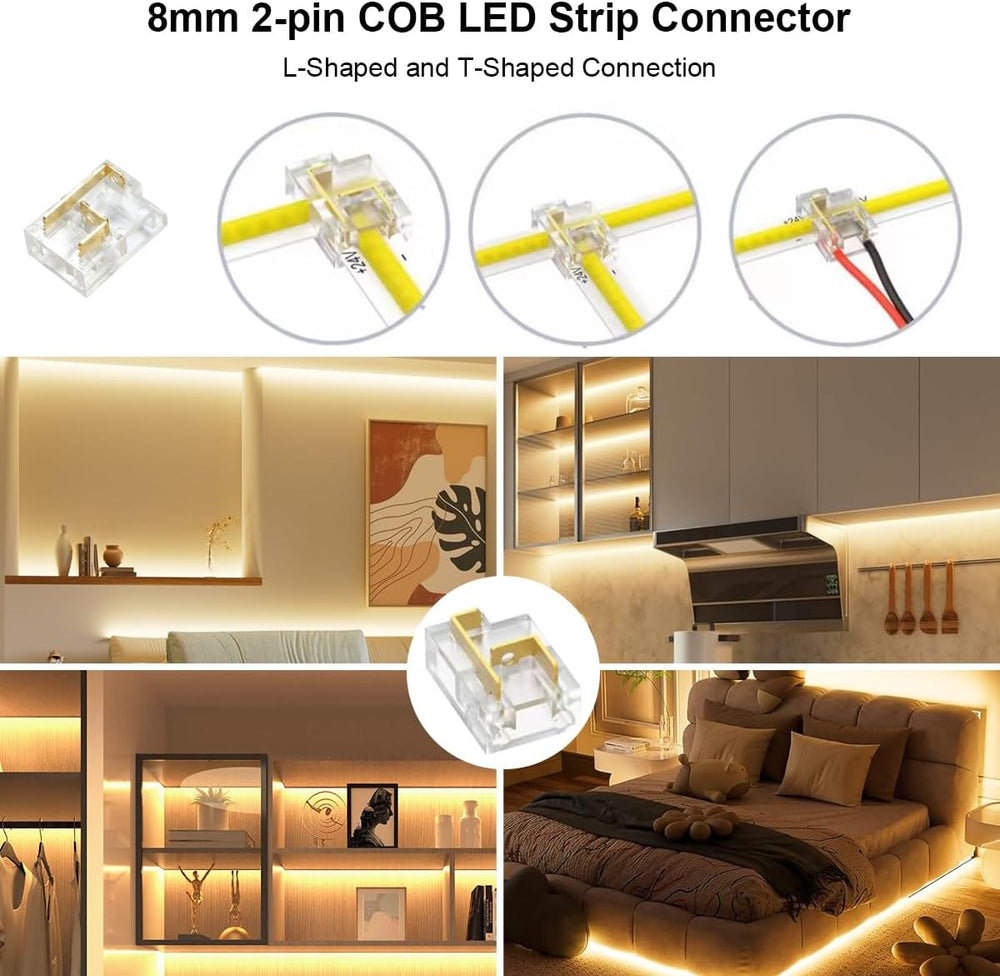 66ft COB LED Strip Lights 3000K Warm White Dimmable DC 24V UL Power Supply