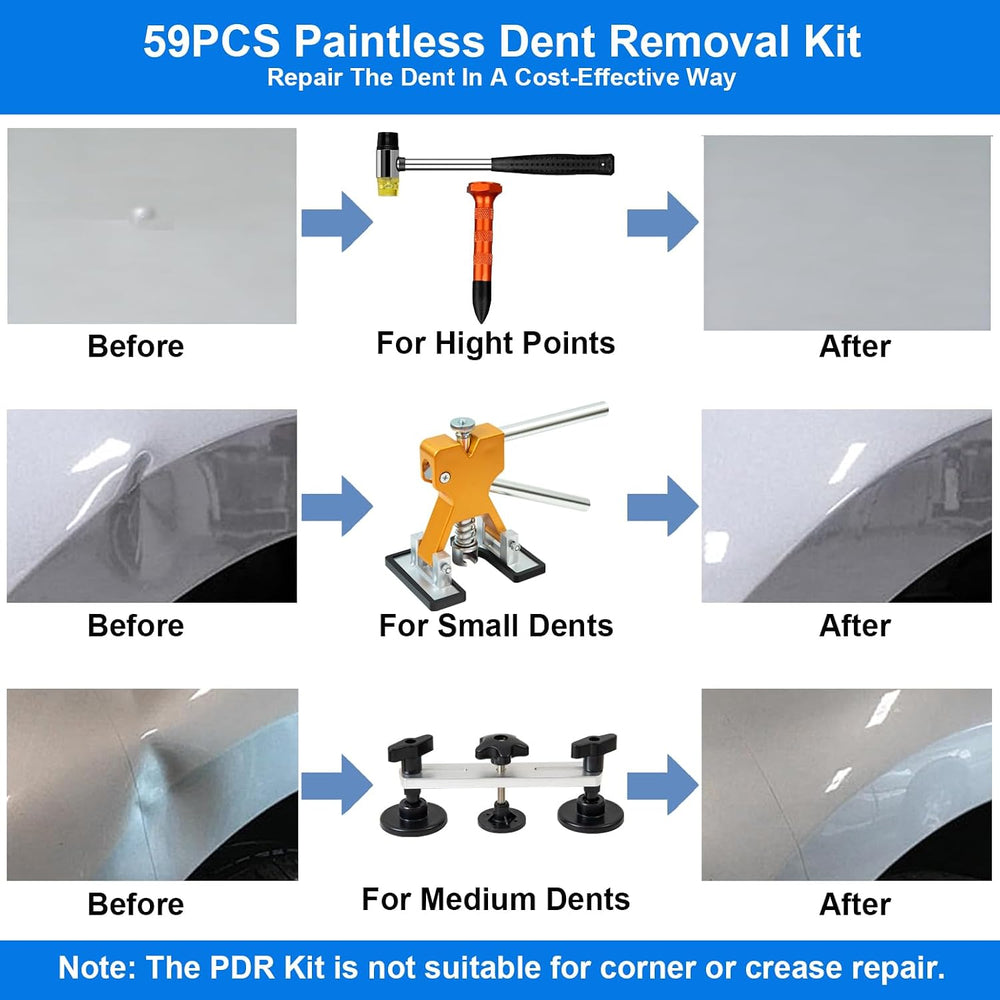 59PCS Dent Puller Kit, Paintless Dent Repair Kit with Bridge Puller
