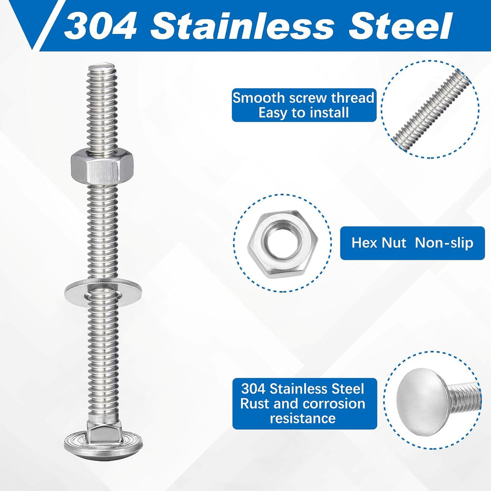 Zonon 100 Sets 1/4-20 x 3 Carriage Bolts and Nuts Kit,Silver