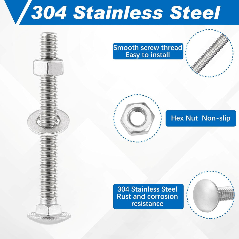 Zonon 50 Sets 1/4-20 x 2-1/2" Carriage Bolts and Nuts Kit,Silver