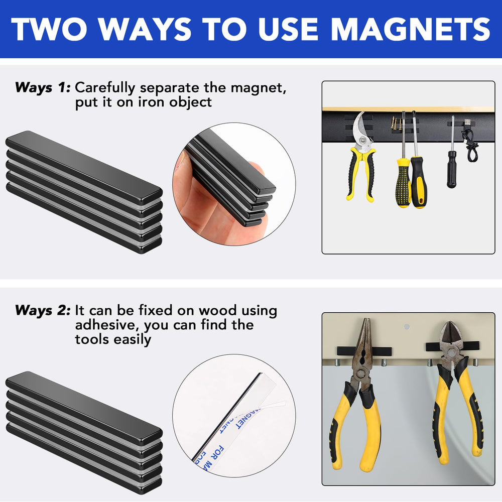 50 Pack Rare Earth Magnets with Adhesive Backing 60x10x3mm Black