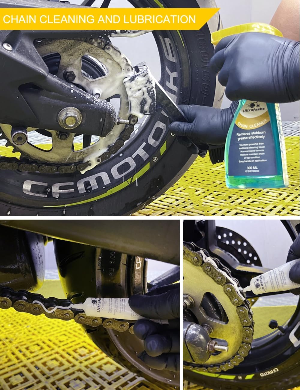 Motorcycle Cleaning Kit, 10-Piece Wash & Chain Care Set with 19 oz Cleane...