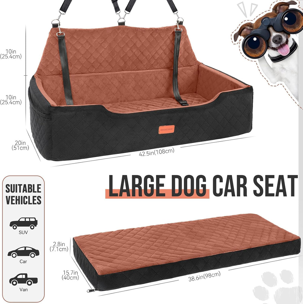 Large Dog Car Seat Under 100 lbs, Washable Dog Car Bed for 2 Medium Dogs, Det...