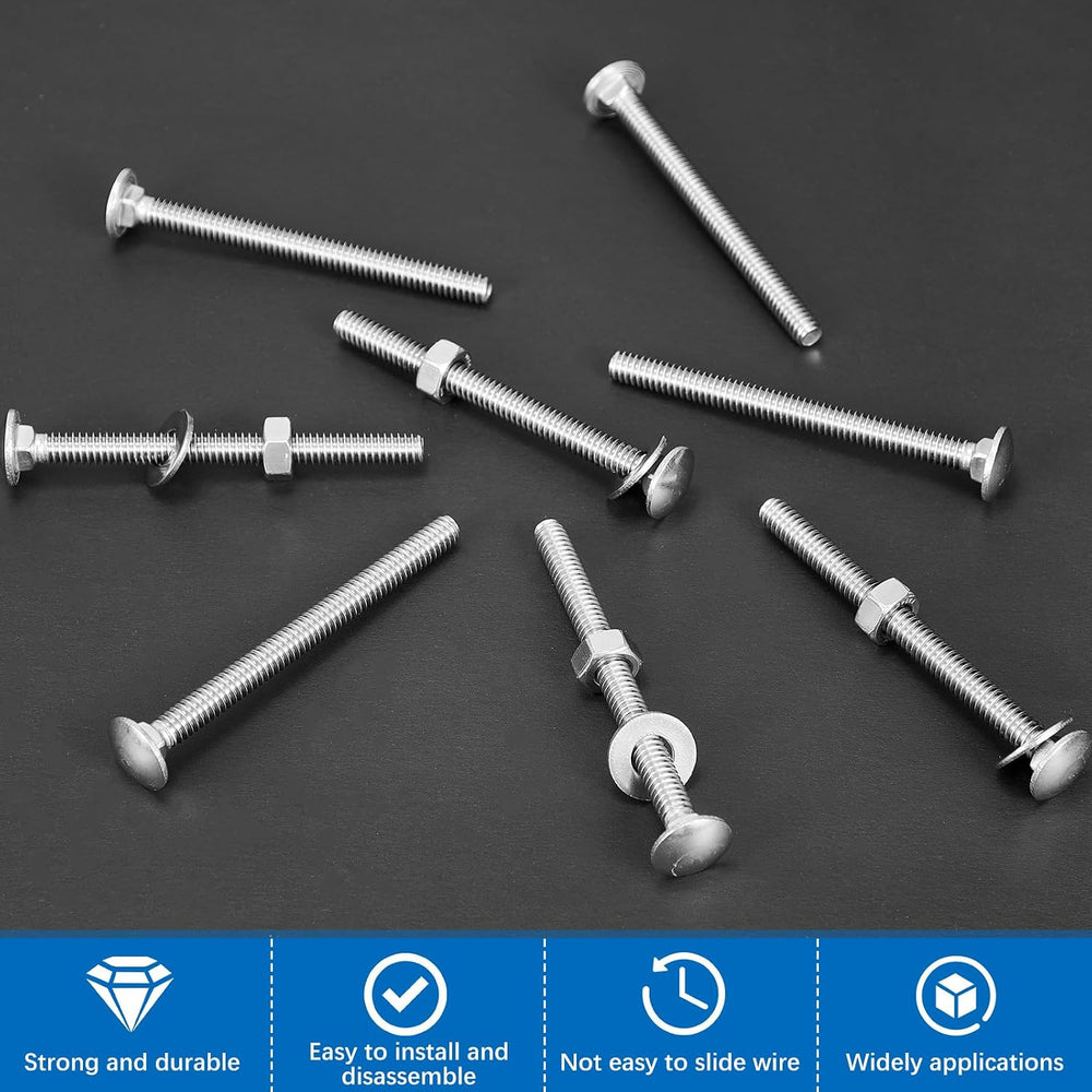 Zonon 100 Sets 1/4-20 x 3 Carriage Bolts and Nuts Kit,Silver