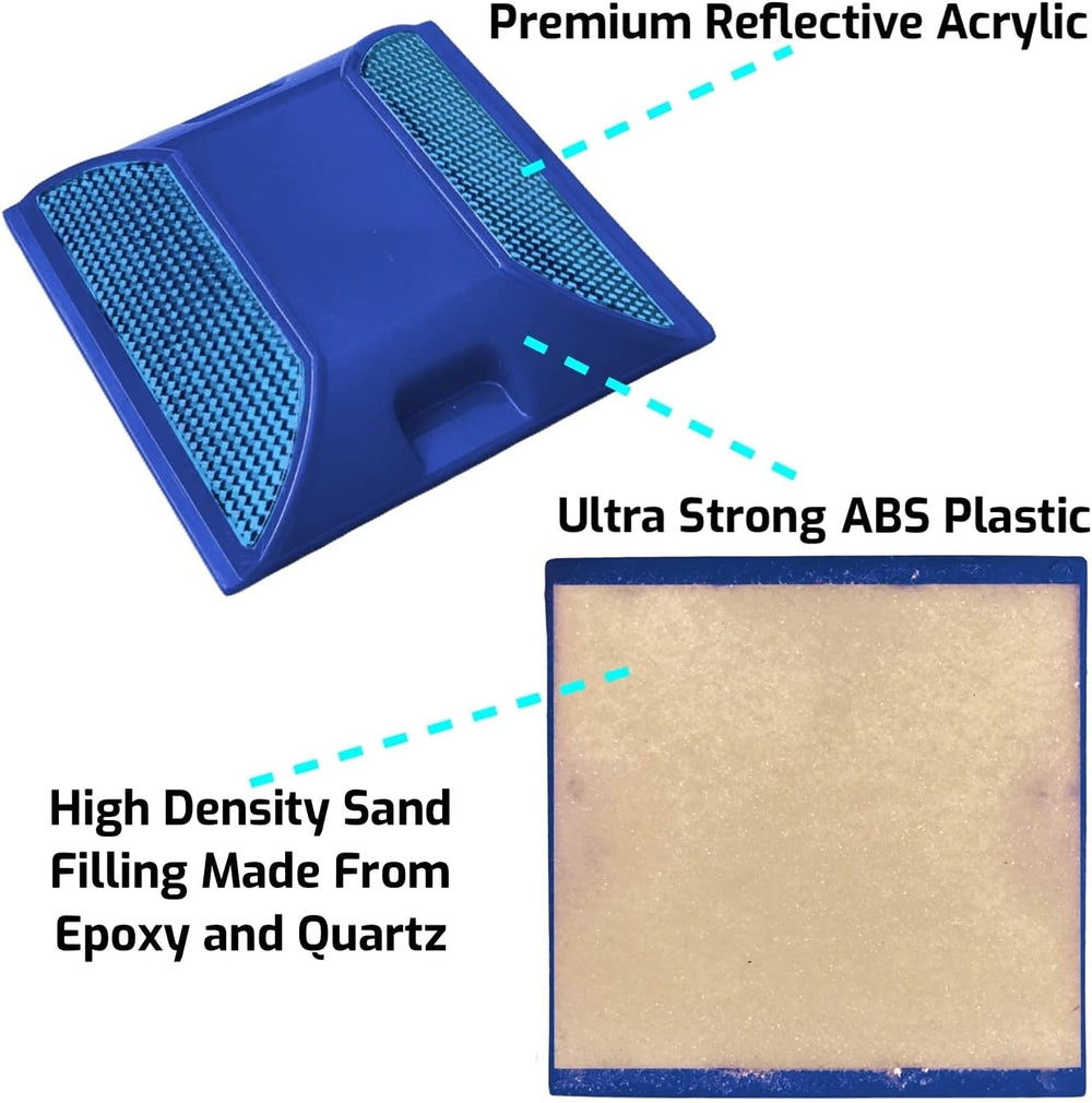 Merhoff & Larkin 10 Blue Road Reflectors +10 Adhesive Pads, Easy Install