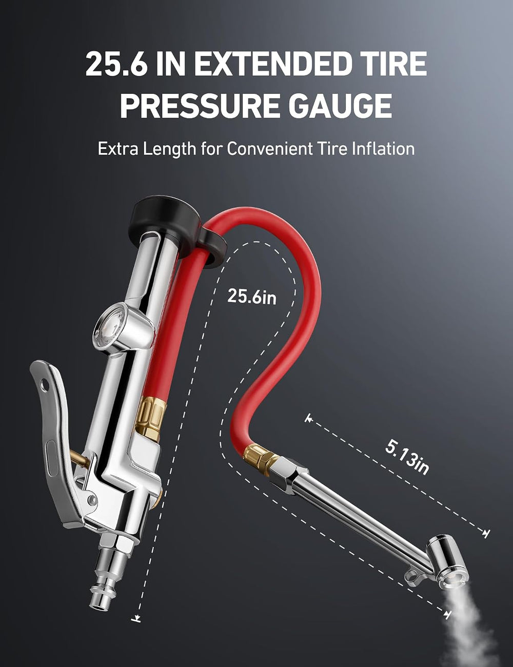 AstroAI 25.6'' Heavy-Duty Tire Pressure Gauge with Inflator