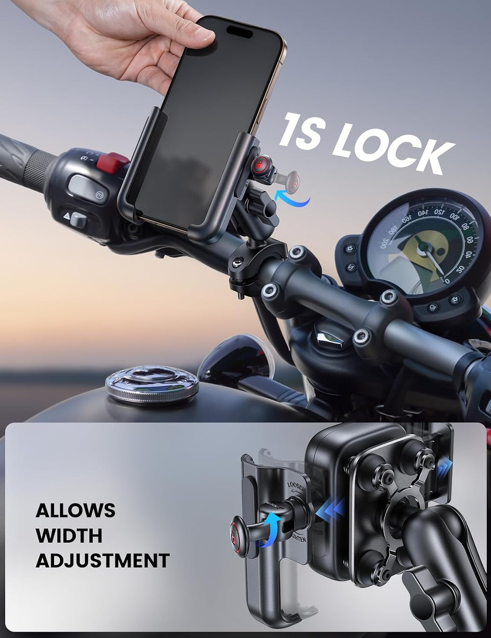Lamicall Motorcycle Phone Mount Holder - [All Metal] [Anti Shake]