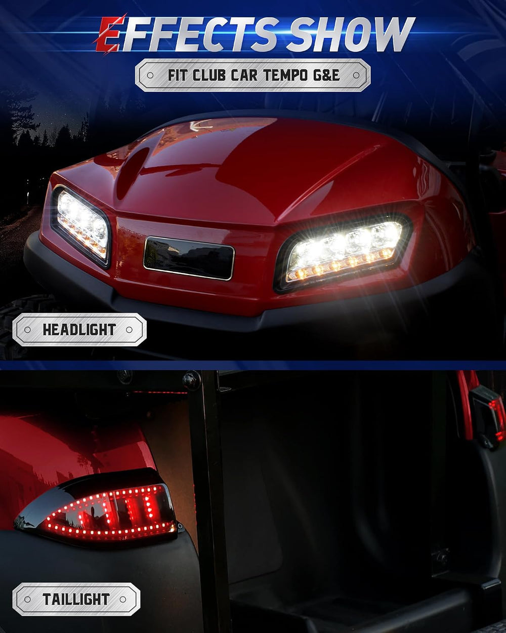 NOKINS Golf Cart Deluxe LED Headlight and Taillight kit for Club Car Tempo