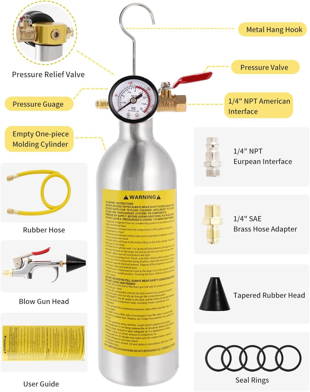 AC Flush Kit Stainless Steel Cleaner Tool with Gauge Hose