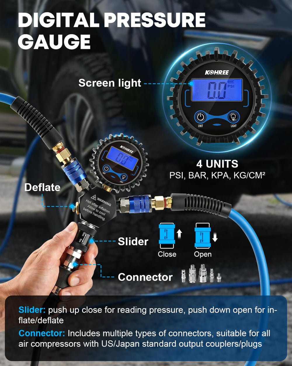 Kohree 4 Tire Inflation & Deflation System, Fast Air Up with Equal PSI