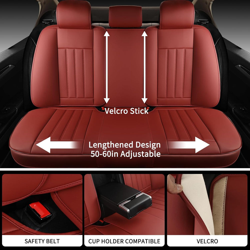 Red Car Seat Covers Full Set, Universal Leather Seat Cover for Cars 5 Seats, ...