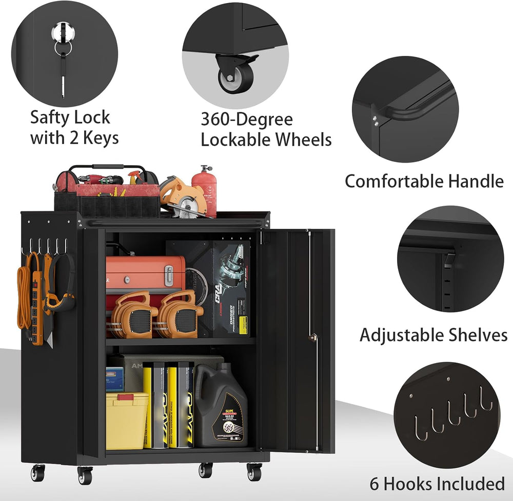 Metal Garage Storage Cabinet with Wheels, Lockable Rolling Tool Cabinet