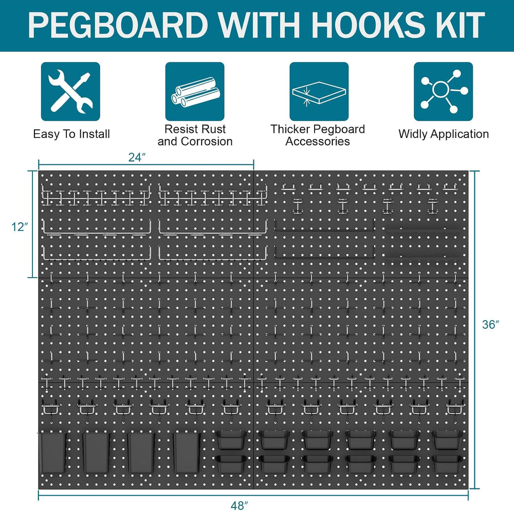 Metal Peg Board Kit with 1/4" Pegboard Accessories, 6 Pack 12"X24&q...