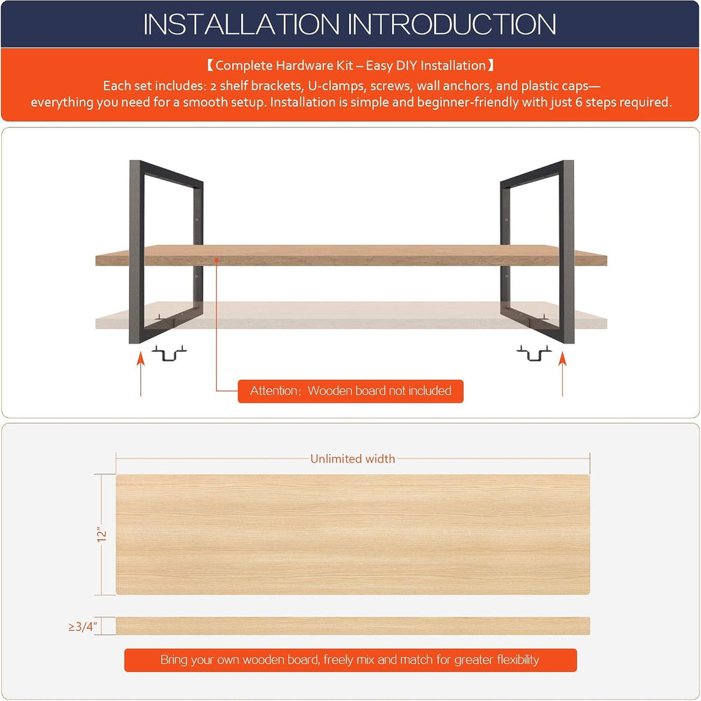 1-Tier Square Shelf Bracket,Wall & Ceiling Mount, 2 Pack