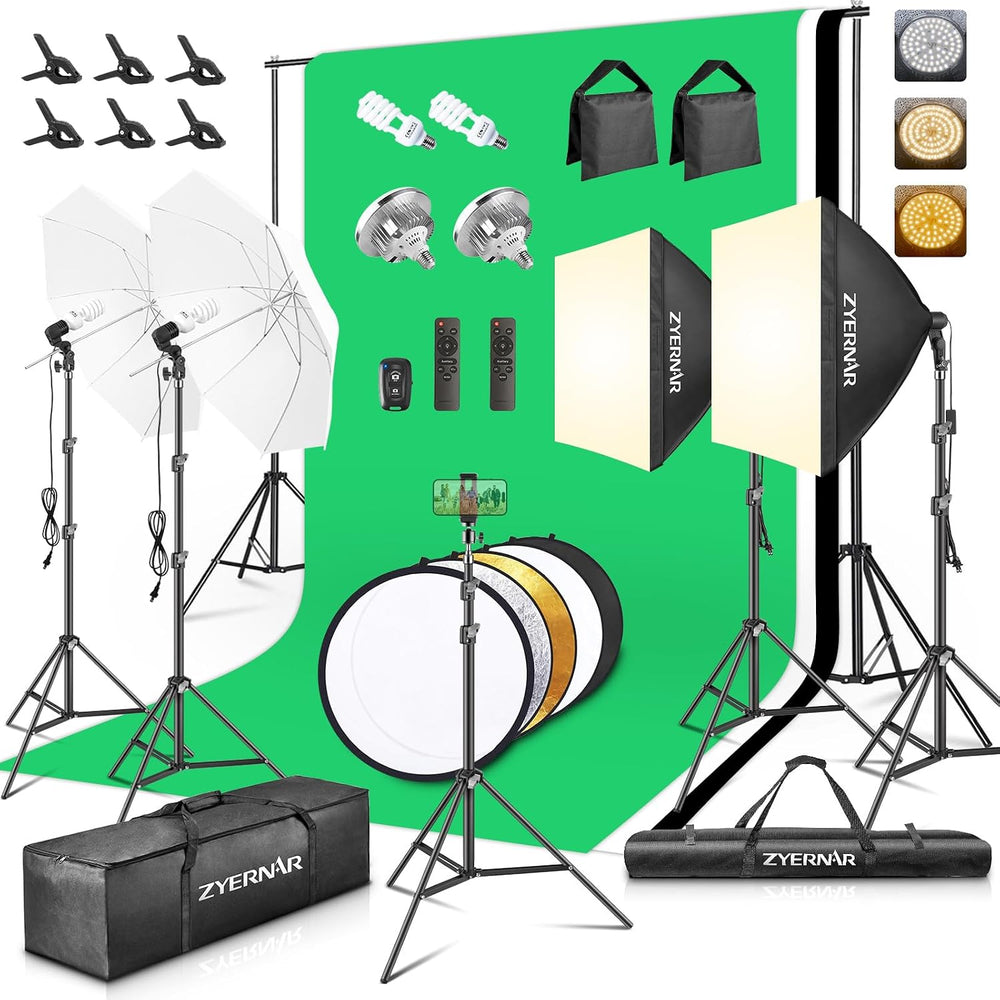 Photography Lighting kit with Backdrops, 8.5x10ft Backdrop Stands, Zyernar LE...