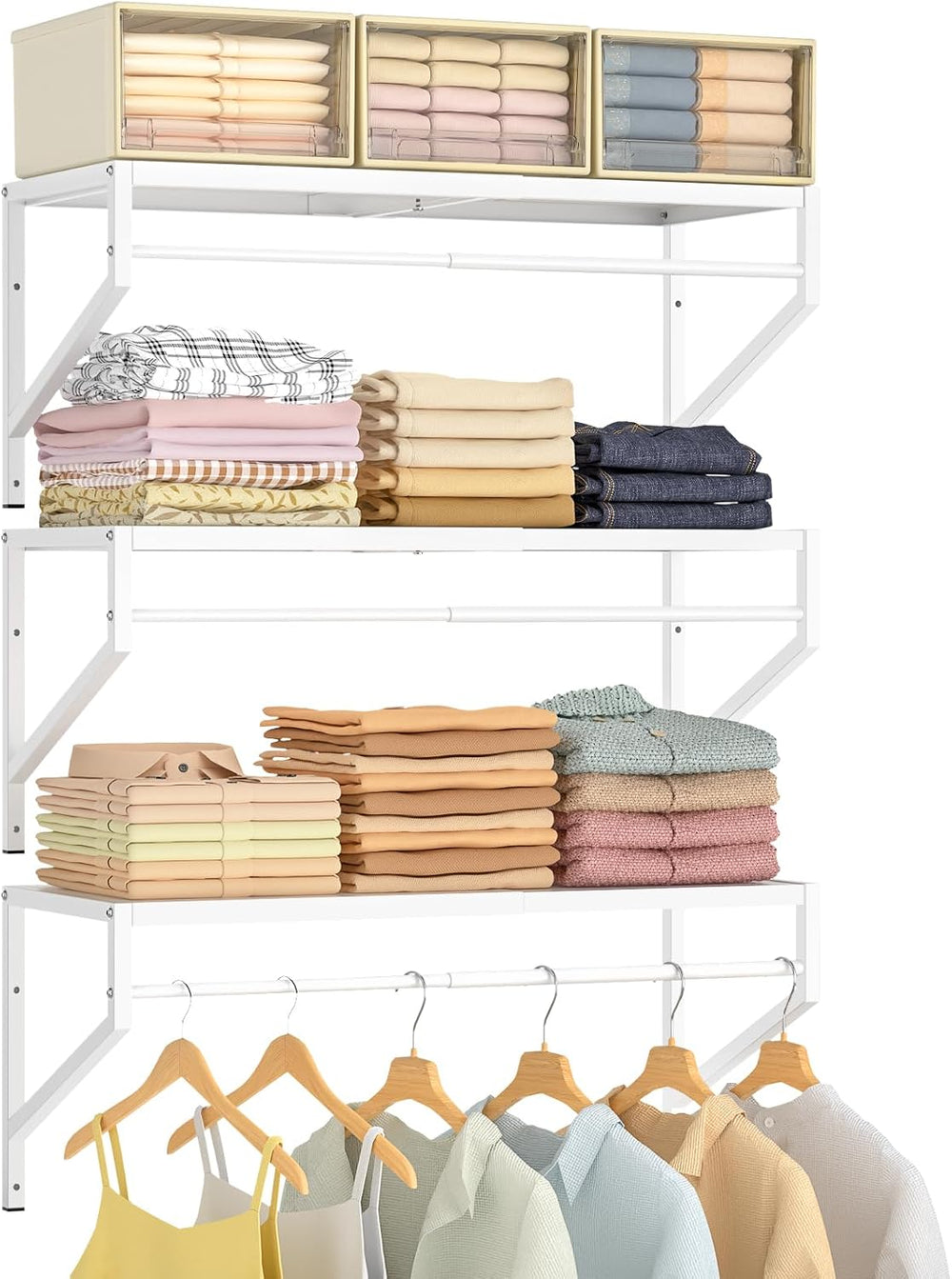 ThreeHio Expandable Closet Shelves Wall Mounted, 3 Pack Closet Shelving with ...