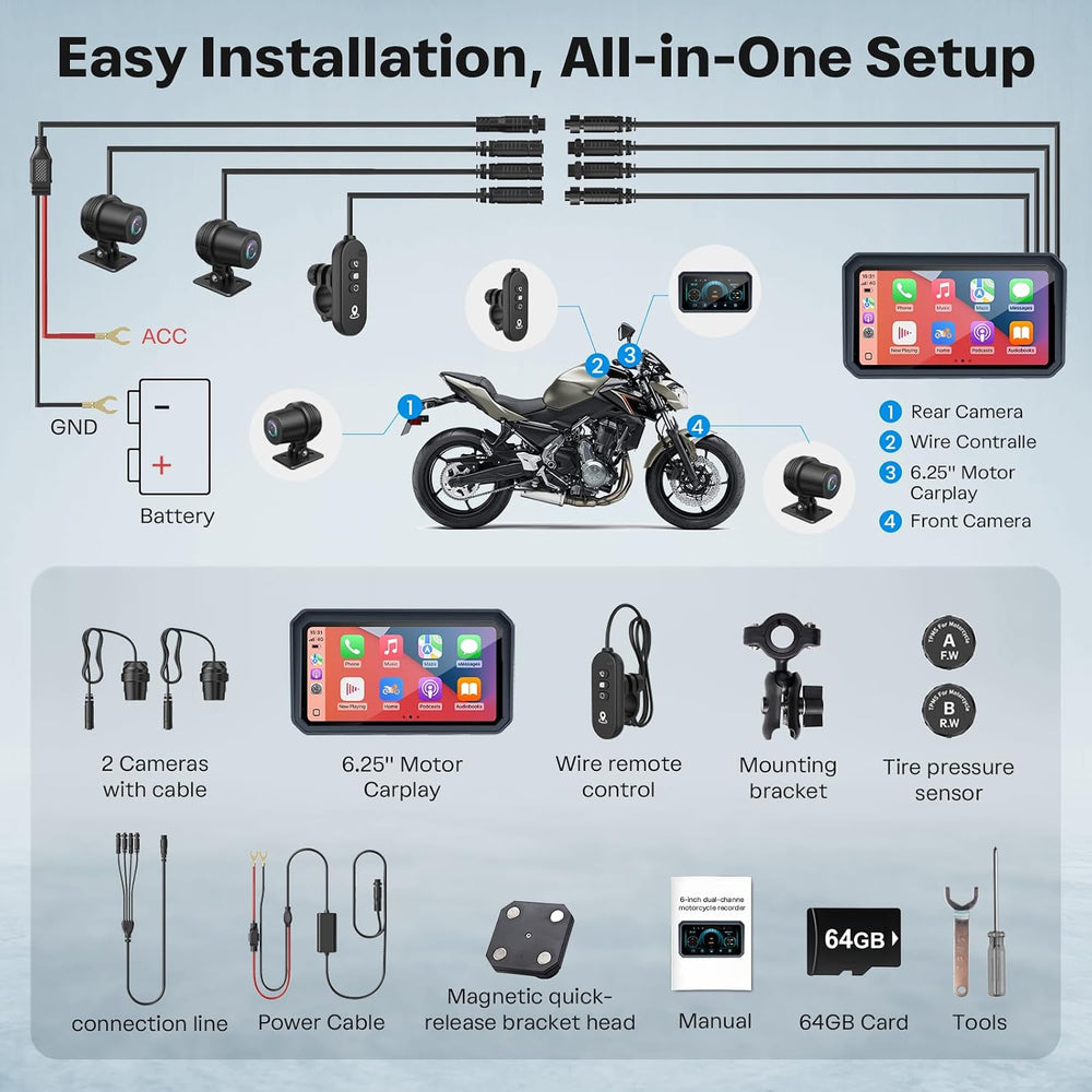 Motorcycle CarPlay Screen with Android Auto – 6.25” Waterproof GPS Pantalla p...