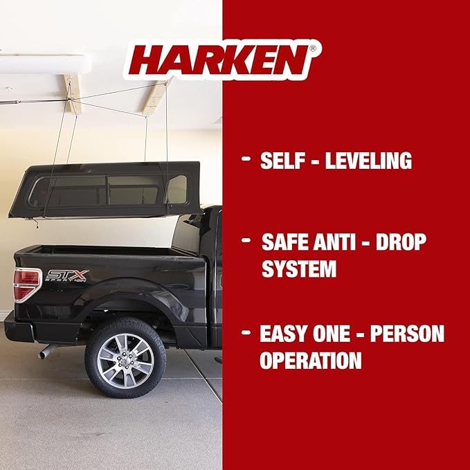 HARKEN - Truck Cap Overhead Garage Storage Hoist, Self-Leveling, Safe Anti-Drop
