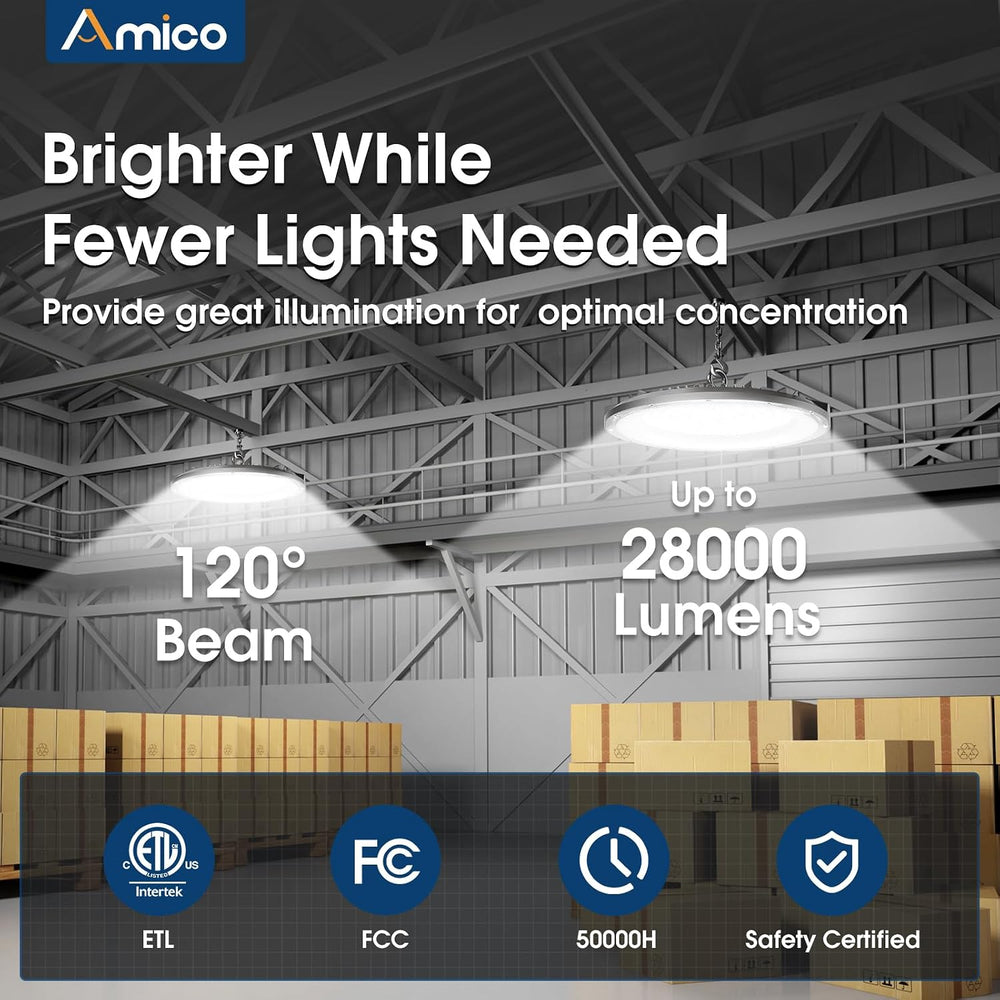Amico 6 Pack UFO LED High Bay Light 200W 28000lm 5000K, UL Listed