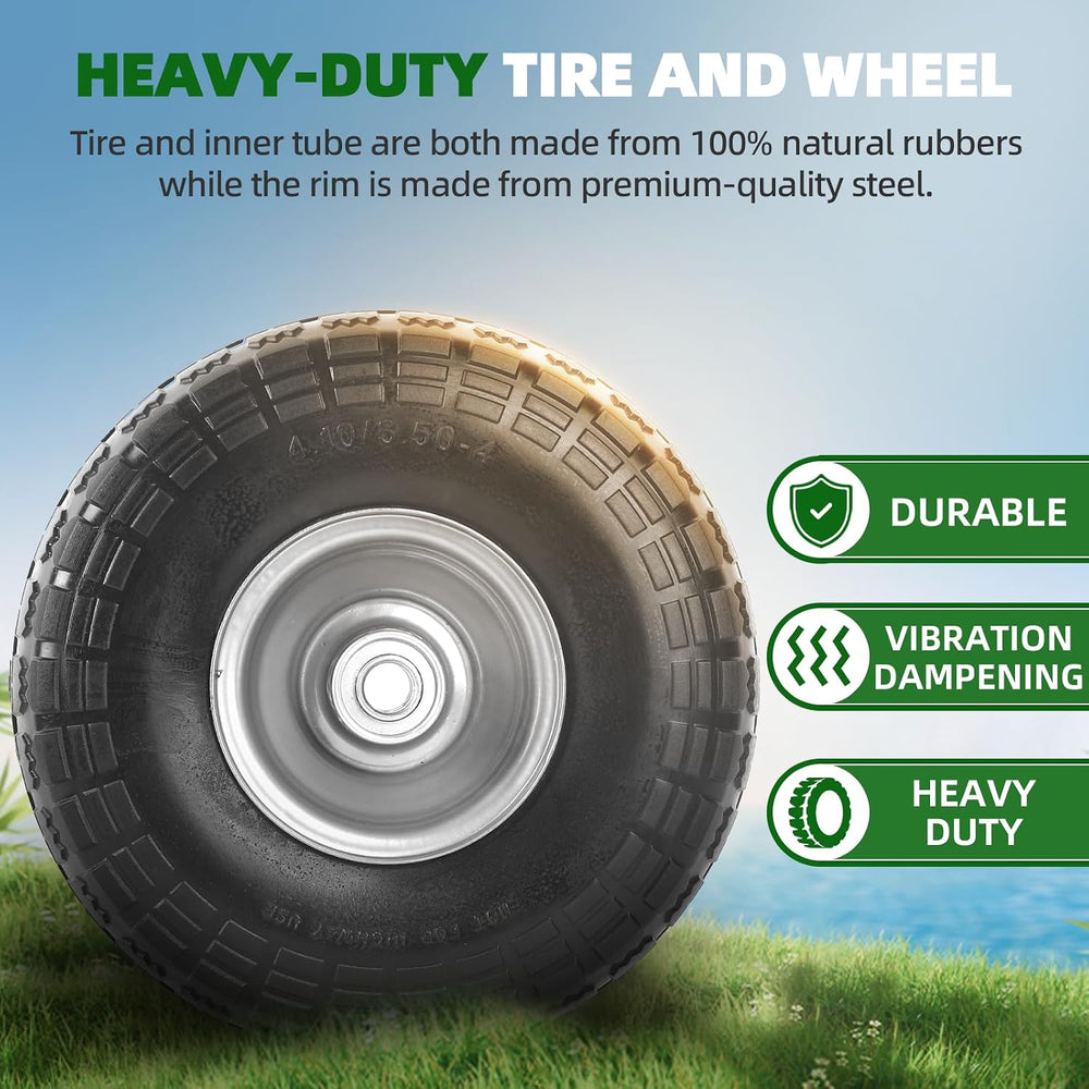 AR-PRO 2-Pack 4.10/3.50-4 Flat Free Tire and Wheel, 10" Solid Dolly Wheels