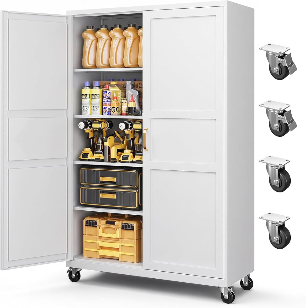 Metal Garage Storage Cabinet with Wheels, Wide & Deep Storage Cabinet wit...