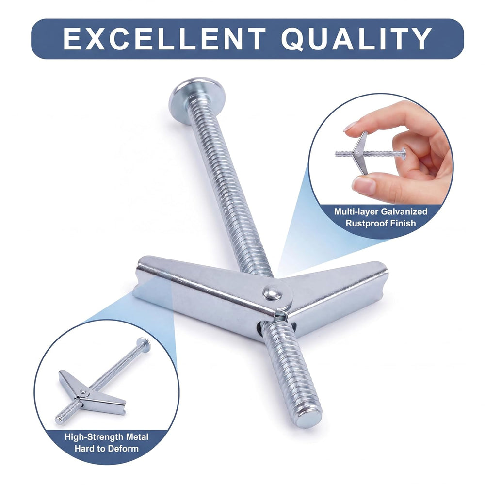 50-Pack 1/4" x 6" Extra Long Toggle Bolts, Heavy Duty Spring Toggle...