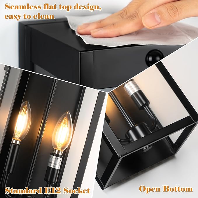 Black Motion Sensor Outdoor Lights 2-Light, 16” Modern Dusk to Dawn Sensor (2...