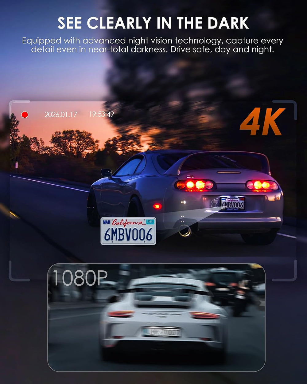 iZEEKER 4K Dash Cam Front and Rear Inside, 3 Channel Dash Camera for Cars