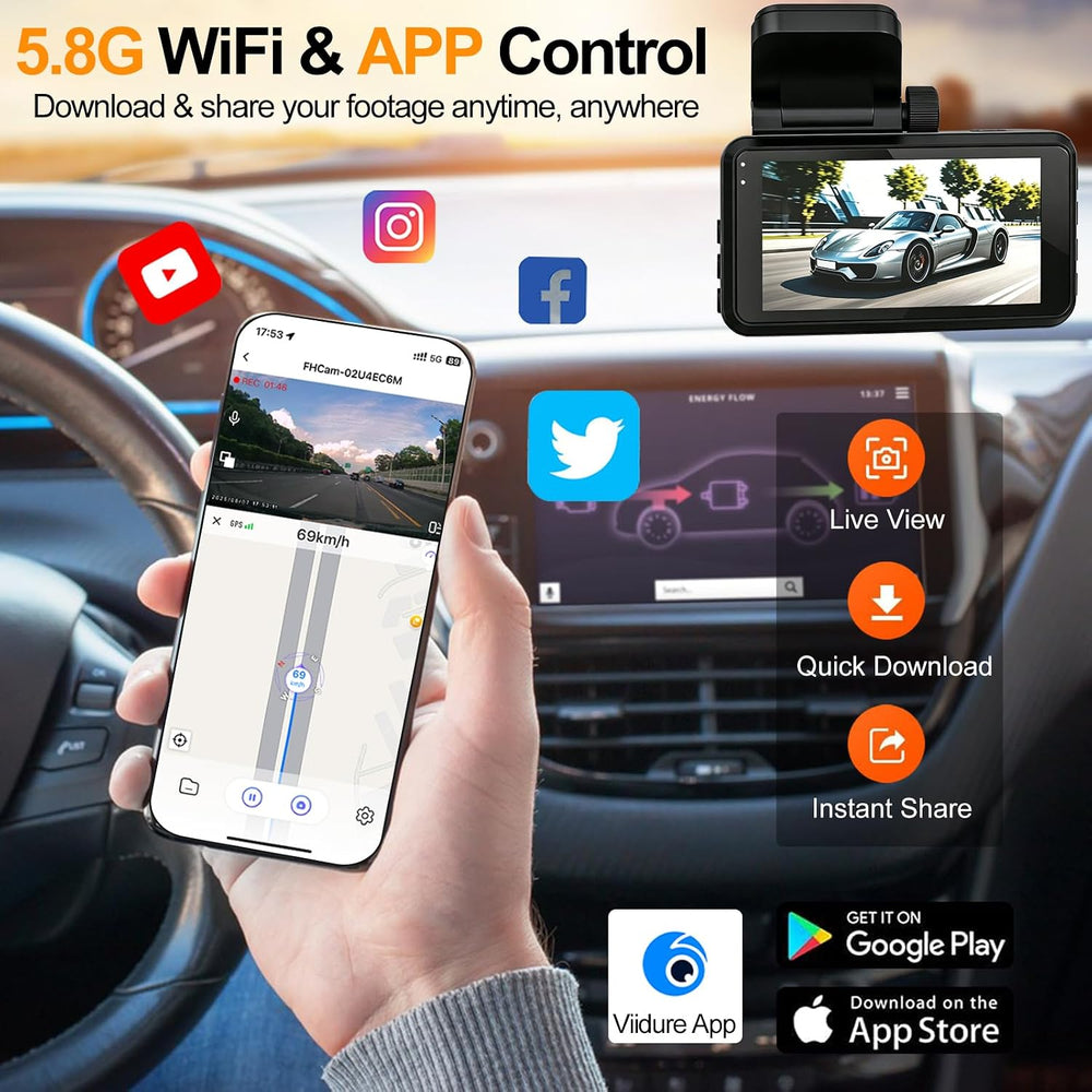 4K Dash Cam Front and Rear, Dash Camera for Cars with 64GB Card, Built-in 5.8...