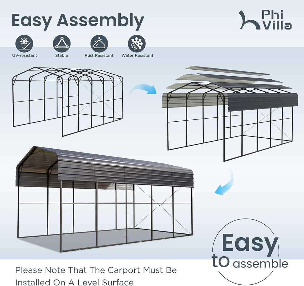 PHI VILLA 14X25 RV Carport, Metal Carports Canopy Heavy Duty Car Garage
