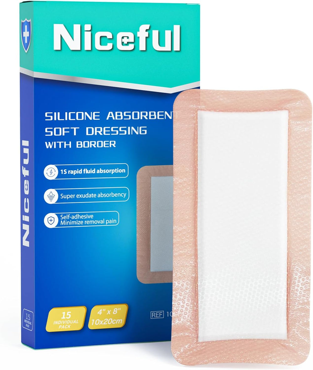 Super Absorbent Silicone Dressing 4"x8" 15Pcs for Post Surgery