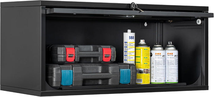 Fesbos Metal Storage Cabinet Black Wall Cabinets with Locking Door - Wall Mounted Storage Cabinet for Garage Warehouse Home Office - Assembly Required
