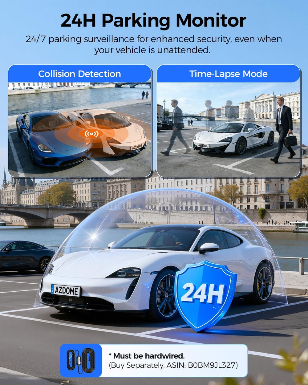 AZDOME 3 Channel Dash Cam Front and Rear Inside, 4K+1080P+2.5K ADAS Dash Cam,...